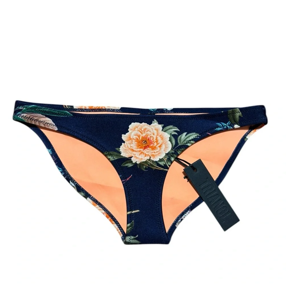 triangl swimwear Navy Floral Bikini Bottom with Coral Accents